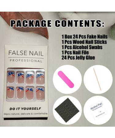 KTAABTR Independence Day Press on Nails - 24 Pcs Short French Tip 4th of July False Nails with Glue & American Flag Design for Women & Girls - Buy Online on SooperMarket.com