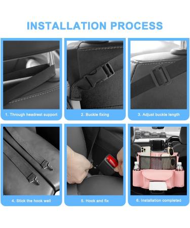 Adiwo Car Organiser - PU Leather Car Seat Storage Organizer for Front Seats - Durable Hanging Bag for Automotive Consoles - Pink - Buy Online on SooperMarket.com