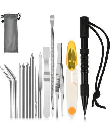BUYGOO 14Pcs Paracord Stitching Set Stainless Steel Lacing Needles FID Knotter Tools with Marlin Spike Storage Bag for Paracord Fids DIY Craft (Black)