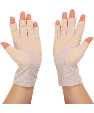 Manicure Gloves UV Protection Stretchy Breathable Fingerless Fiber Cotton Nail Lamp Gloves for Home Salon Grey (Light Yellow) - Buy Online on SooperMarket.com