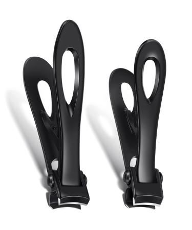 2 Pieces Oversized Thick Nail Clippers for Thick Toenails or Tough Fingernails Oversized Stainless Steel Toenail Fingernail Clipper Cutter Trimmer for Men Adults, 2 Sizes (Black)