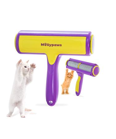 Mollypaws Pet Hair Remover for Furniture, Reusable Dog Cat Fur Removal Brush for Couch, Bedding, Non-Slip Handle Grip for Comfort Removal Experience, Upgrade Removing Tool for Uproot Cleaning Purple/Limited Edition