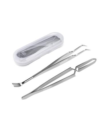 Iokheira 2in1 tick pliers tick removal for dogs cats and humans tweezers with double tips two -part tick hooks made of stainless steel with storage box (2pack) silver