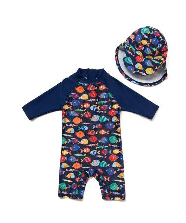 upandfast Baby Girl One Piece Swimwear Suits with Sun Hat Toddler Swimsuits UPF 50+ Sun Protection 12-18 Months Colorful Fish