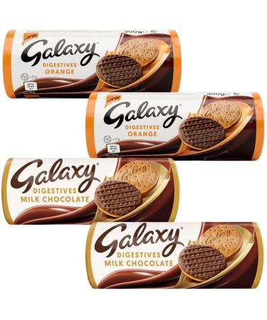 Chocolate Digestive Biscuits Bundle With Galaxy Chocolate Orange Digestives 300g x2 and Milk Chocolate Digestive 300g x2 (4 Pack)