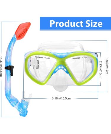 Kids Snorkel Set - Dry Top Snorkeling Gear for Youth Ages 5-15 | Tempered Glass Mask and Snorkel Set with 180 Panoramic View - Blue - Buy Online on SooperMarket.com