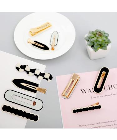 Whaline 14Pcs White Black Checker Hair Clips - No Bend, No Crease Wave Geometric Duckbill Clip for Girls, Women, Toddlers - Korean Styling Barrettes - Buy Online on SooperMarket.com