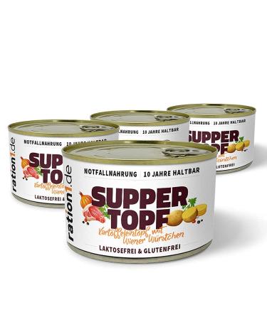 Ration1 Potato Stew with Wiener Sausages 4x400g - 10-Year Shelf Life Lactose-Free & Gluten-Free | Easy Prep Enjoy Cold or Warm! - Buy Online on SooperMarket.com