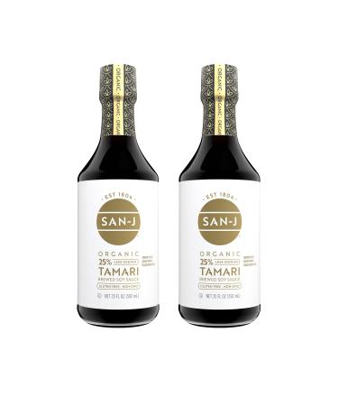 San-J Organic Gluten Free Tamari Soy Sauce, Reduced Sodium | Vegan, Kosher, Non GMO, FODMAP Friendly | Made with 100% Soy | Perfect for Stir Fry, Marinade, & Dipping Sauce | 20 Fl Oz (Pack of 2)