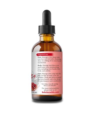 Bella Terra Oils Pomegranate Seed Oil - 4oz, 100% Pure, Cold-Pressed, Unrefined, Organic - for Hair, Skin, Nails, Stretch Marks. Rich in Antioxidants and Essential Fatty Acids, Deeply Hydrating Natural Moisturizer - Buy Online on SooperMarket.com