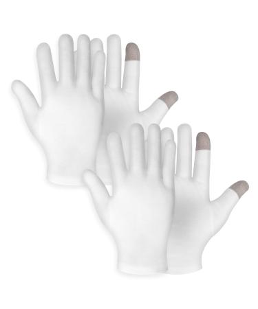 WLLHYF 2 Pairs White Cotton Moisturizing Gloves Spa Touch Screen Gloves Overnight Bedtime Moisturizing Hands Gloves Dry Hands Lotion Gloves Eczema Gloves for Men Women (2 Pair)