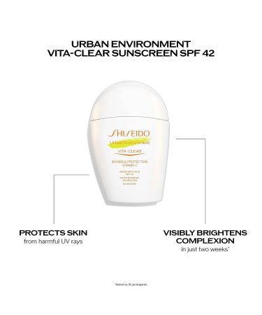 Shiseido Urban Environment Vita-Clear Sunscreen SPF 42 - 30 mL - Vitamin C Infused - No-Shine Makeup Effect - Non-Comedogenic - Buy Online on SooperMarket.com