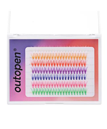 Outopen 14MM Colored Cluster Lash Extensions - 140 PCS C Curl Wispy Natural Eyelashes - DIY Reusable 7 Color Mix - Buy Online on SooperMarket.com