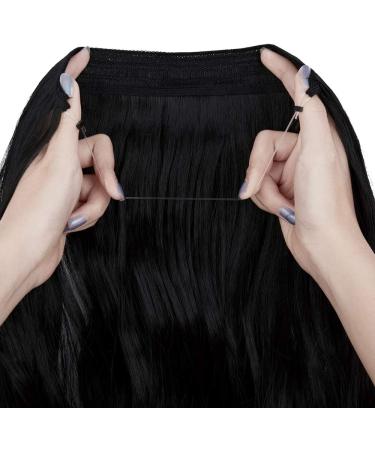 OMGREAT Halo Hair Extension - Invisible Secret Wire Dark Black Curly Wavy Hairpiece 20 inch - Buy Online on SooperMarket.com