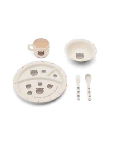 Red Rover Bamboo Kids' Dinner Set  2.75 x 11 x 10.25 inches  Off-White Hippo Dinner Set