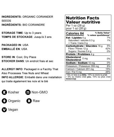 Organic Coriander Seeds 6oz - Non-GMO Whole Spice for Garam Masala & Curry - High Fiber & Minerals - Vegan & Non-Irradiated - Buy Online on SooperMarket.com