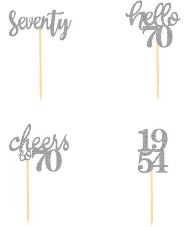 70th Birthday Cupcake Toppers - 24pcs Glitter Decorations for 1954 Themed Parties | Silver Cake Accessories - Buy Online on SooperMarket.com