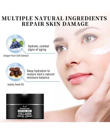 PrimeCove - Stem Cell DNA+ Collagen Facial Cream (50g) | Hydrate Combat Aging & Soothe | Powerful Ingredients - Grape Fruit Cell Extract Hydrolyzed Collagen & More - Buy Online on SooperMarket.com