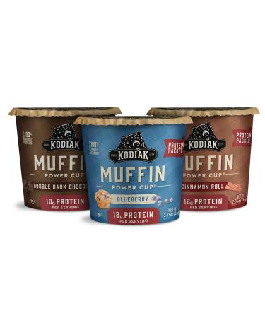 Kodiak Cakes Minute Muffin Cup Variety Pack - 100% Whole Grains Double Dark Chocolate Blueberry & Cinnamon Roll (Pack of 12)