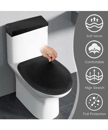 Stretch Velvet Toilet Lid Cover and Toilet Tank Lid Cover  Bathroom Super Soft Toilet Lid Cover Set Luxury Velvet Plush  with Elastic Bottom  Machine Wash  Black - Buy Online on SooperMarket.com