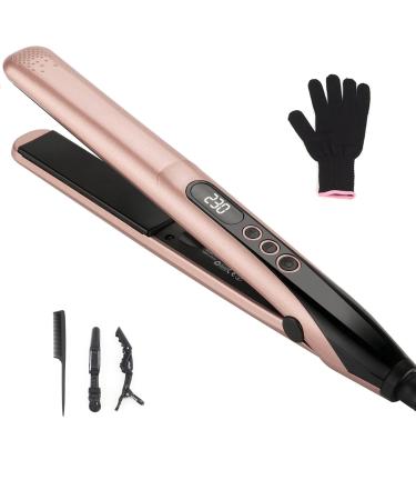 Hair Straightener Professional Ceramic Plates Straightener for Women Hair Flat Iron and Curler 2 in 1 (Rose Gold)