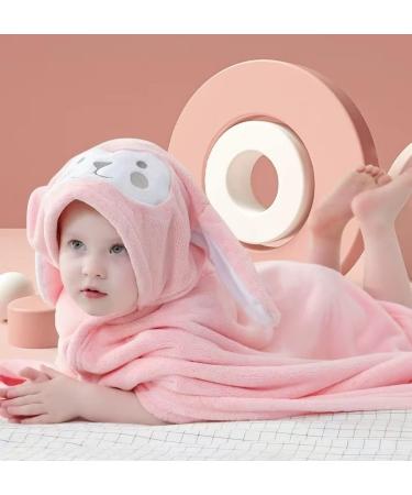 Gneliwm Baby Hooded Bath Towel Swaddle Wrap Blanket - Ultra Soft Absorbent Coral Velvet Poncho for Newborn, Infant, Toddler - Pink Rabbit - Buy Online on SooperMarket.com