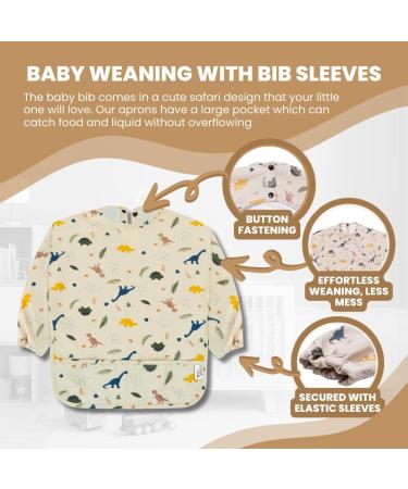 Yum Yum's Silicone Baby Bibs for Babies 6-12 Months | Waterproof Long Sleeve Coverall Bib for Baby Weaning | Toddler Apron for Mess-Free Feeding - Dino Adventures - Buy Online on SooperMarket.com