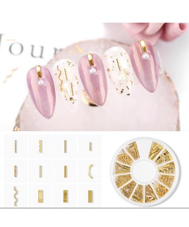 XEAOHESY 6 Boxes Gold Nail Charms for Nails - Geometry Heart Moon Line Sea Creatures Metal Studs, 3D Nail Art Jewelry Decoration with Tweezers and Wax Pencil - Buy Online on SooperMarket.com