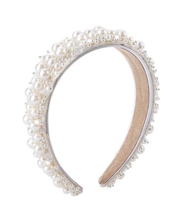 Lusofie Pearl Headbands for Women Wide Hair Hoop Band Bridal Headband Rhinestones Hairbands Faux Pearl Hair Hoop Wedding Hair Styling Accessories for Women