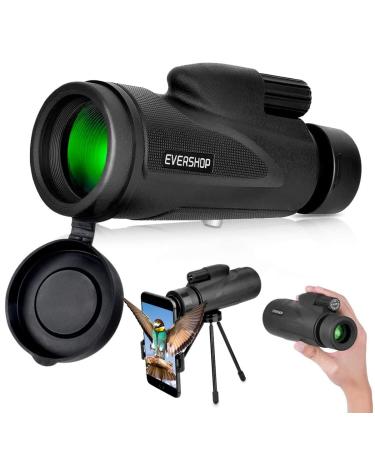Monocular Telescope with Low Night Vision for Adults Kids,12X50 High Power Mini Zoom Monoculars with Smartphone/iPhone Adapter Tripod,Gifts for Bird Watching Hunting Camping Traveling Star Sports Black