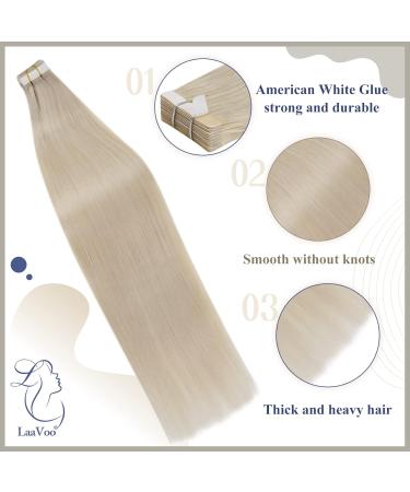 Laavoo 65cm Tape Extensions - Real Hellblond Hair Extensions 50g 20PCs #613 26 Inch Bleached Blonde Real Hair with Adhesive - Buy Online on SooperMarket.com
