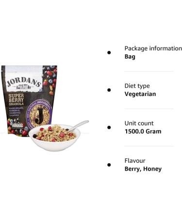 Jordans Super Berry Granola 1.5kg Deal Pack | Overflowing With Tangy Blackcurrants Blueberries & Cranberries | 100% Natural Ingredients | Lowers Cholesterol | Suitable for Vegetarians - Buy Online on SooperMarket.com