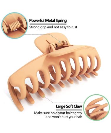 Tocess Large Hair Claw Clips for Women - Strong Hold 4.33 Inch Matte Clips (4 Pcs) - Ideal for Thin, Thick, Curly Hair - Black, Khaki, Pink, Green - Buy Online on SooperMarket.com