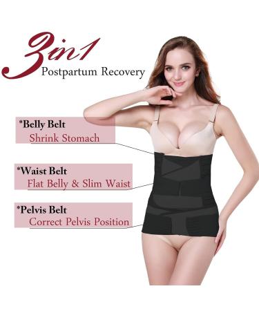 TiRain Postpartum Belly Wrap 3 in 1 - Postpartum Belly Binder & C Section Belt for Postnatal Recovery Support - Black, Size L - Buy Online on SooperMarket.com