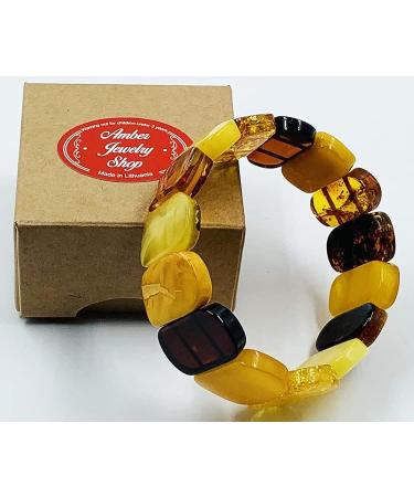 Natural Baltic Amber Stretch Bracelet - Handmade Multicolor Amber Jewelry from Certified Amber Beads - Buy Online on SooperMarket.com