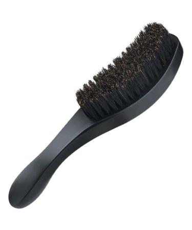 Baokuan beard brush wild boar bristle hair brush curved wave brush professional facial shaving brush for men mustache-cleaning hairdressing salon tools black