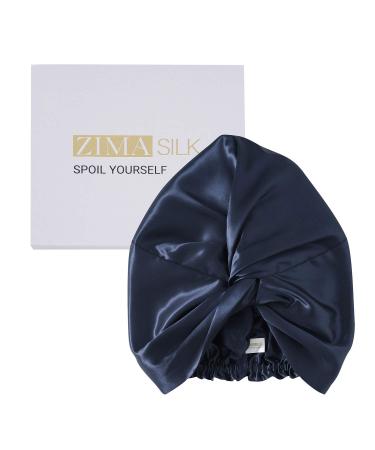 ZIMASILK 22 Momme 100% Mulberry Silk Sleep Cap for Women Hair Care Natural Silk Hair Wrap for Sleeping Silk Bonnet with Elastic Stay On Head Classic Pleated(1Pc Navy Blue) One Size Navy Blue