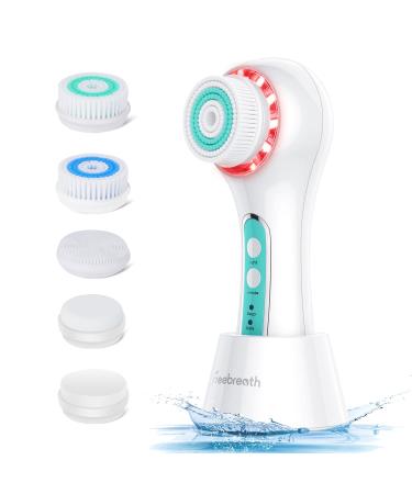 FreeBreath Facial Cleansing Brush  IPX7 Waterproof Face Scrubber with 3 Speed Modes  Face Brushes for Cleansing and Exfoliating with 5 Brush Heads  Removing Blackhead  Fully Rechargeable(Fresh Green) 3.Fresh Green