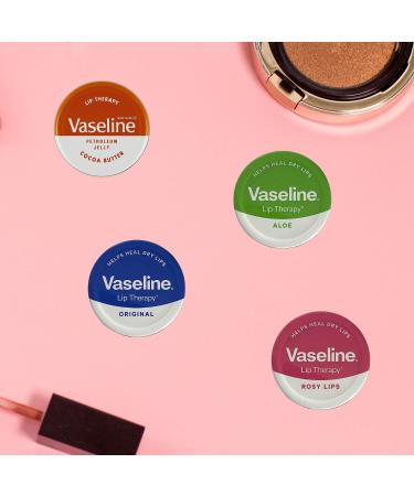 Vaseline Lip Balm - Petroleum Jelly - Lip Therapy - Original Coco Butter Alo VeraAnd Rosy 20g Tin - Soothes Dry Lips - Pack Of 4 - Buy Online on SooperMarket.com