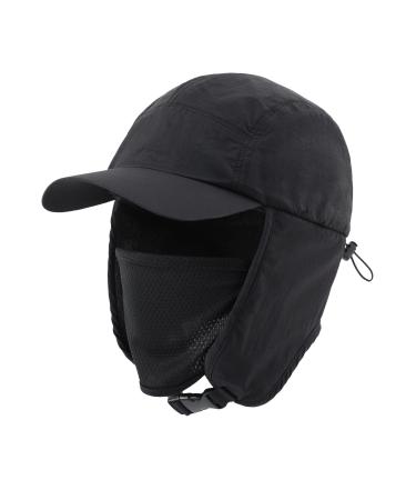 Home Prefer Waterproof Mens Winter Hat Fleece Lined Earflaps Visor Hat Face Cover Black