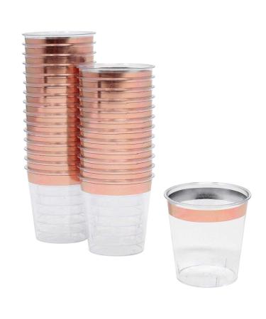 Just Artifacts 1oz Plastic Shot Glasses (120pcs, Metallic Rose Gold Rim) Rose Gold Rim 120 Count (Pack of 1)