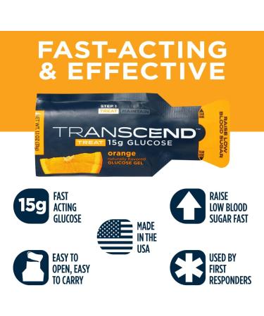 Transcend Glucose Gel Packs - Orange - 15 Pack (1.1oz Each) - FSA/HSA Eligible - Made in USA - Blood Sugar Support for Diabetics - Buy Online on SooperMarket.com