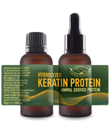 HYDROLYZED KERATIN PROTEIN - 2 Ounce - Cosmetic Grade - Hair Strengthens & Protects - Reduces Damage - Increases Density - 2 vials of 1 Ounce each - with Pipette and Screw Cap