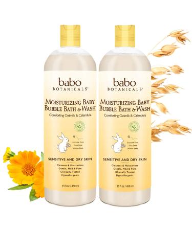 Babo Botanicals Moisturizing Plant-Based 2-in-1 Bubble Bath & Wash - with Organic Calendula & Natural Oat Milk - For Babies, Kids & Adults with Sensitive Skin - Hypoallergenic & Vegan - 15 oz - 2-Pack 15 Fl Oz (Pack of 2)