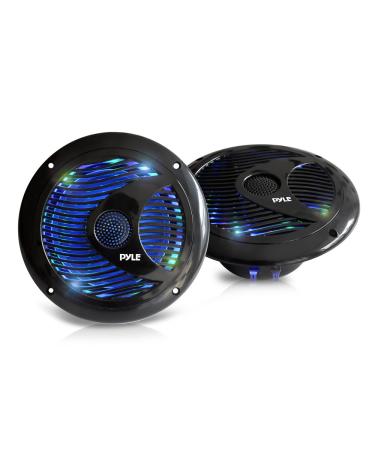 Pyle 6.5'' Dual Marine Speakers - IP44 Waterproof and Weather Resistant Outdoor Audio Stereo Sound System with Built-in Led Lights, 150 Watt Power and Polypropylene Cone - 1 Pair - PLMR6LEB (Black)