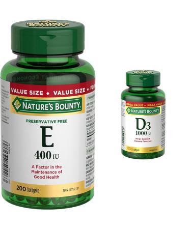 Nature's Bounty Vitamin E Pills And Supplement Helps Maintain Health 400Iu 200 Softgels & Vitamin D3 Pills and Supplement Helps Support Immune Function 1000iu 500 Softgels Vitamin+ Vitamin D3 Pills