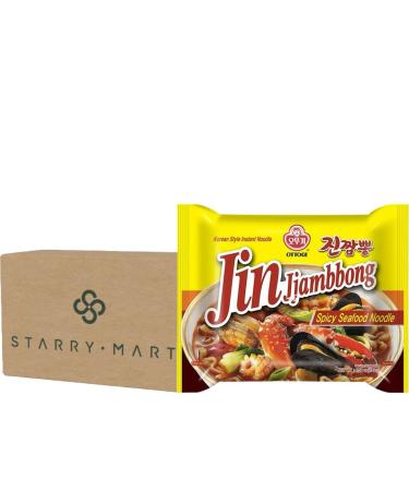 Ottogi JIN Jjambbong Ramen Champong Spicy Seafood Korean Noodles Soup 130g (Pack of 8)