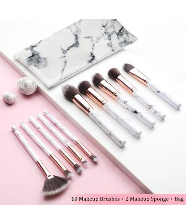 HEYMKGO Make Up Brushes 10 Piece Brush Set Makeup with Makeup Sponge and PU Leather Brush Bag Makeup Brush Set Kabuki Makeup Brushes Foundation Blending Cosmetic Brush Makeup Kit (Marble White) - Buy Online on SooperMarket.com