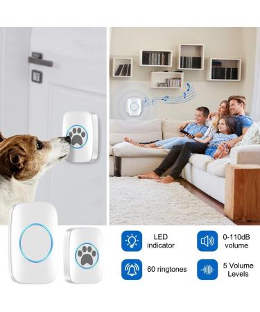 Wireless Touch Cat & Dog Bell Buzzer - Waterproof Intelligent LED Doorbell with 300m Range 60 Ringtones & Adjustable Volume - Buy Online on SooperMarket.com
