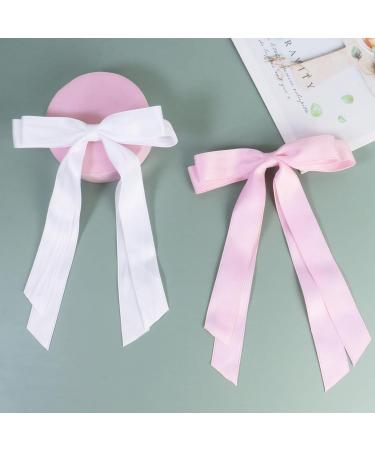 2 Pack Hair Bows for Women White Bow Hair Clips French Barrette with Long Silky Satin Hair Ribbons for Women Girls(White Light Pink) - Buy Online on SooperMarket.com